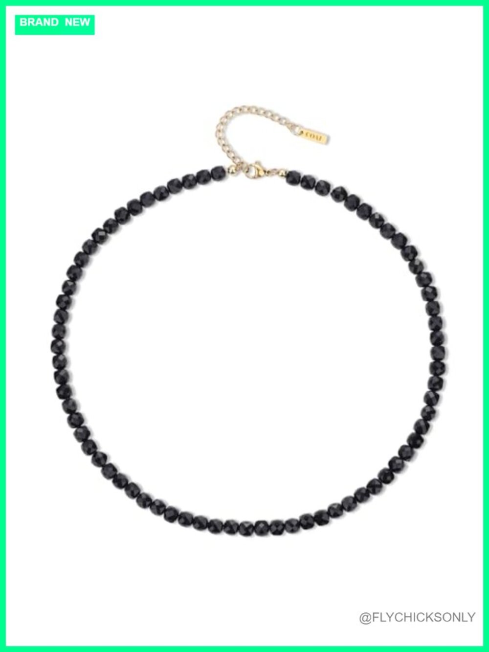 Onyx Beaded Necklace 18K Gold Plated Stainless Steel Lobster Clasp